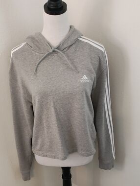 Adidas gray with white stripes crop top hoodie